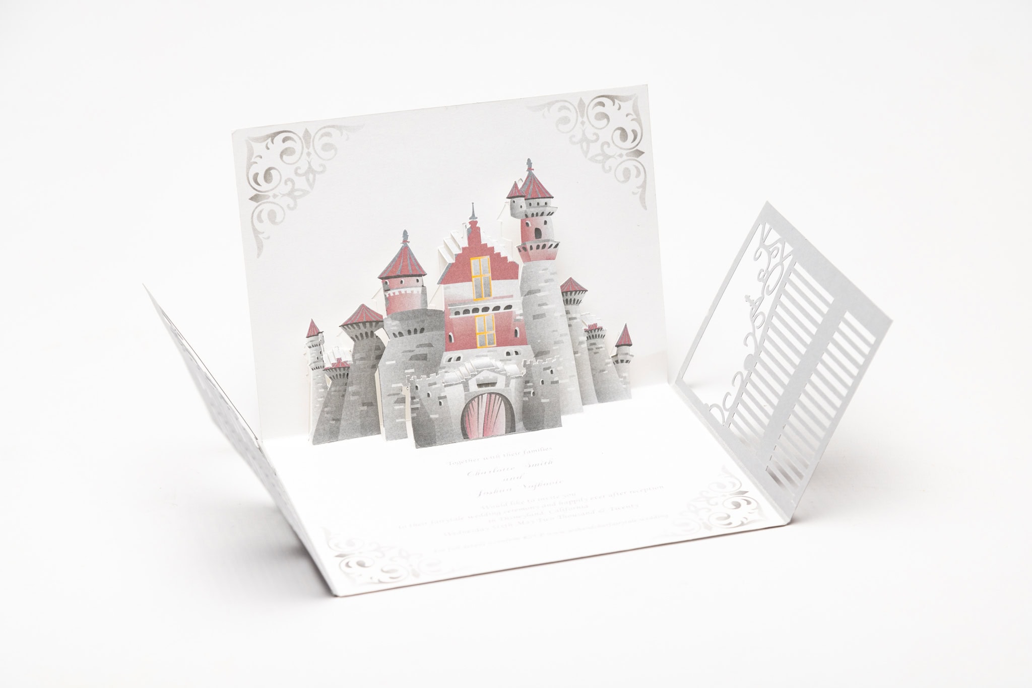 White background product photograph of a pop up wedding card